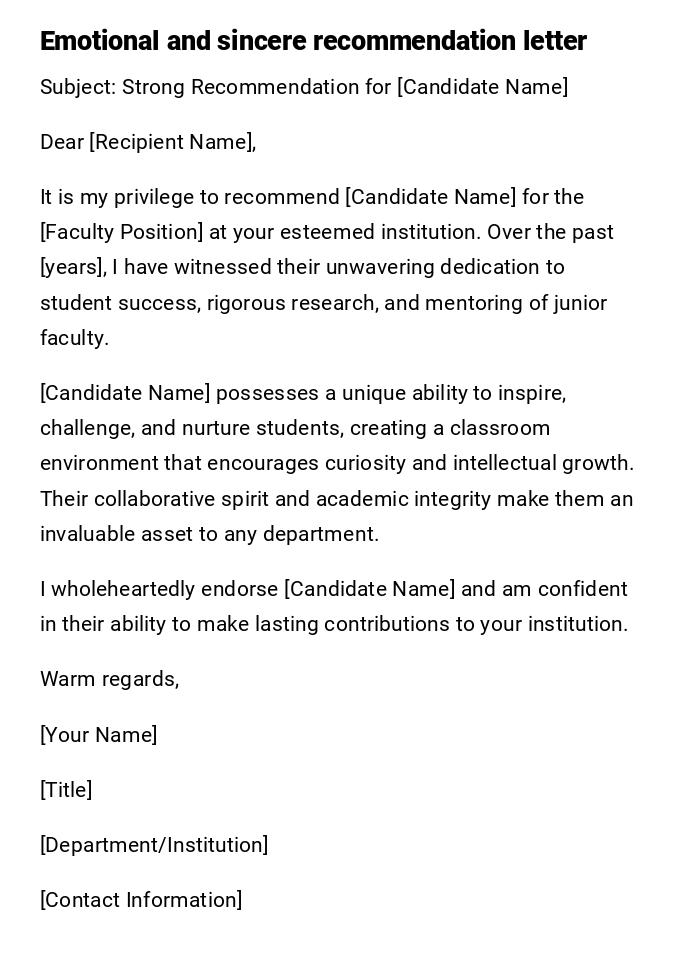 Emotional and sincere recommendation letter