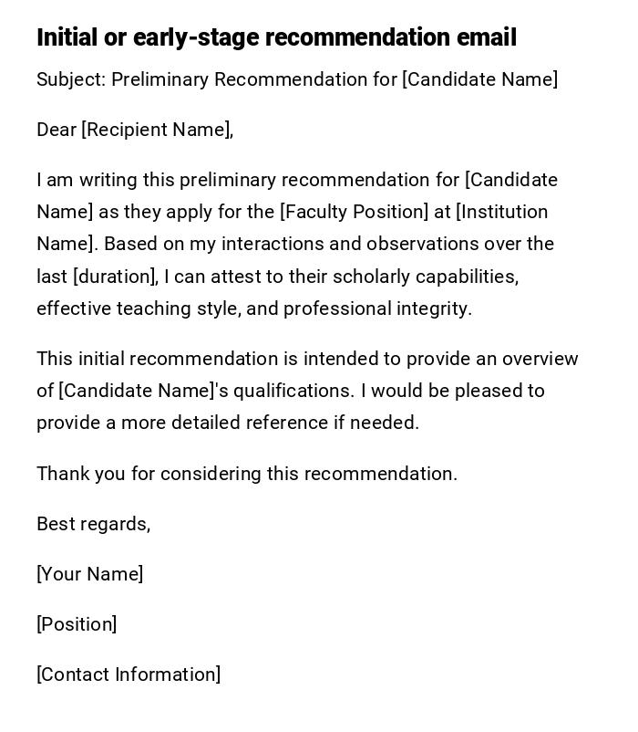 Initial or early-stage recommendation email