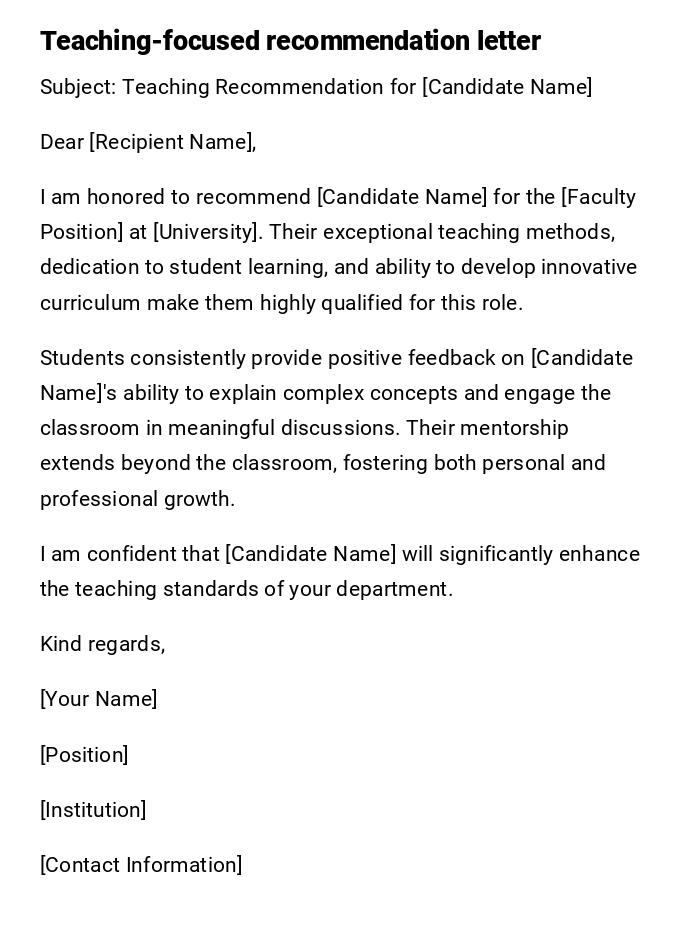Teaching-focused recommendation letter