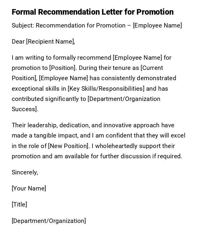 Formal Recommendation Letter for Promotion