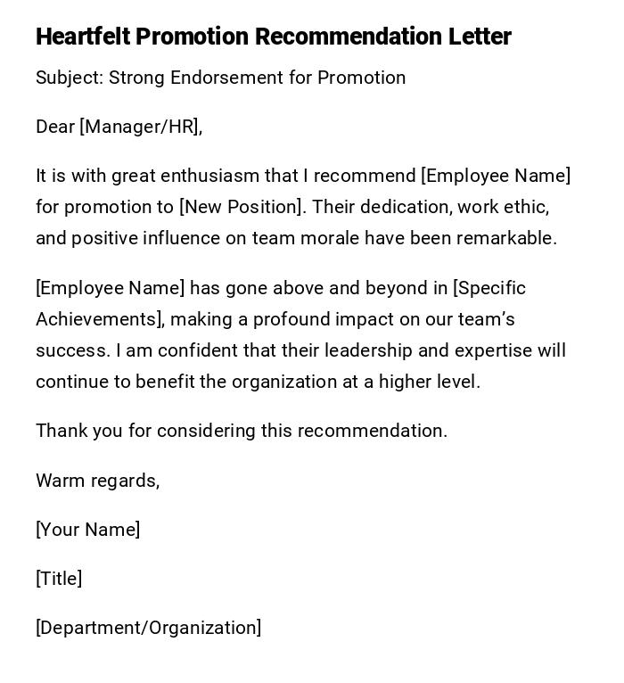 Heartfelt Promotion Recommendation Letter