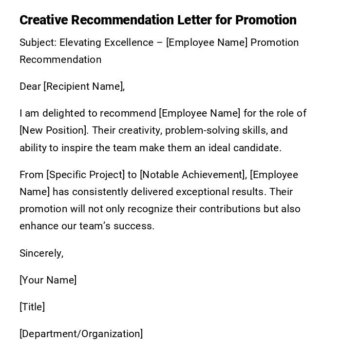 Creative Recommendation Letter for Promotion