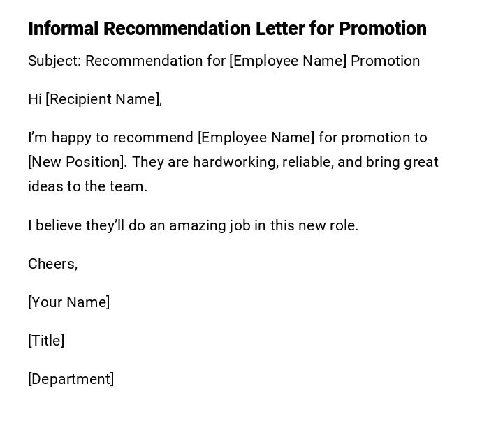 Informal Recommendation Letter for Promotion