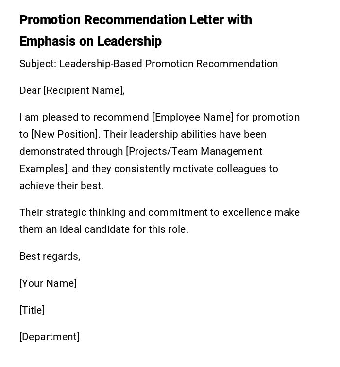Promotion Recommendation Letter with Emphasis on Leadership