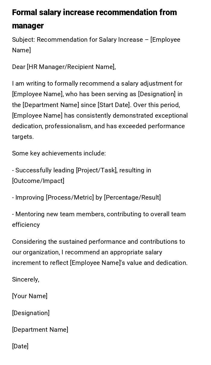 Formal salary increase recommendation from manager