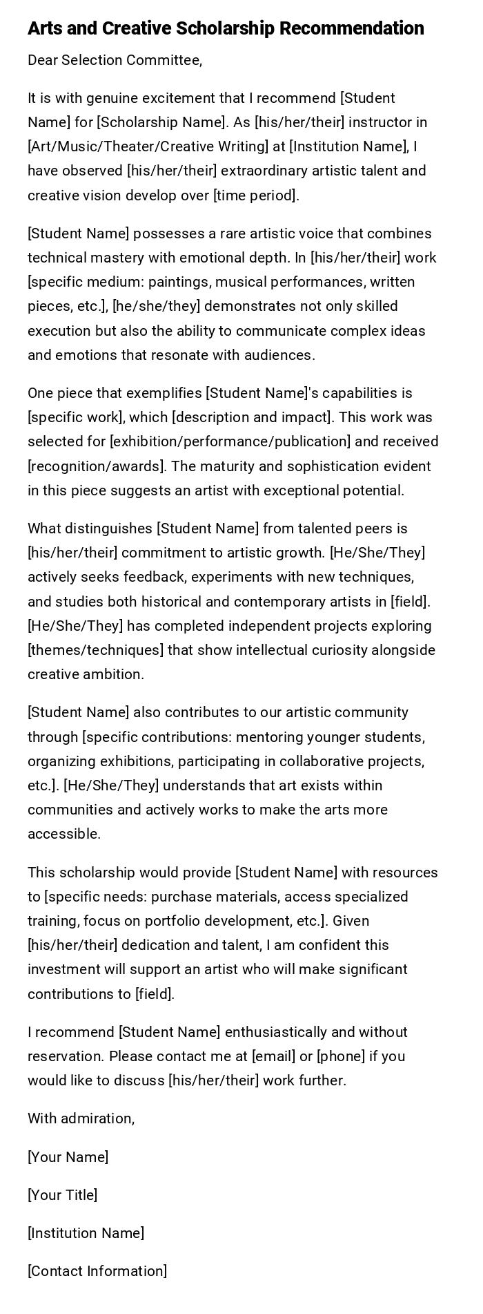 Arts and Creative Scholarship Recommendation Arts and Creative Scholarship Recommendation