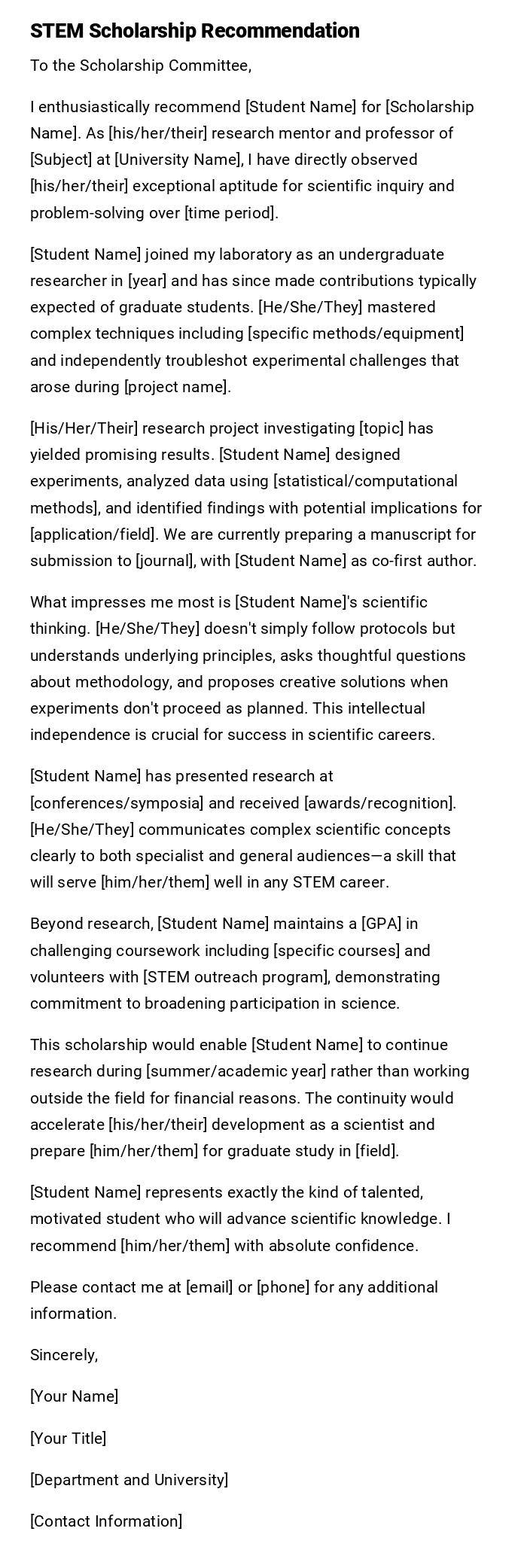 STEM Scholarship Recommendation STEM Scholarship Recommendation