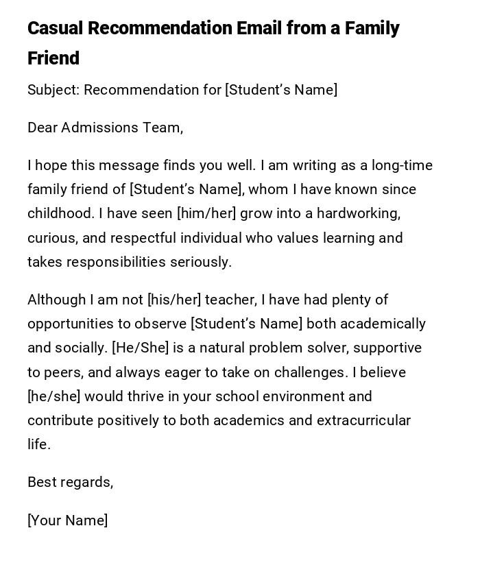 Casual Recommendation Email from a Family Friend Casual Recommendation Email from a Family Friend
