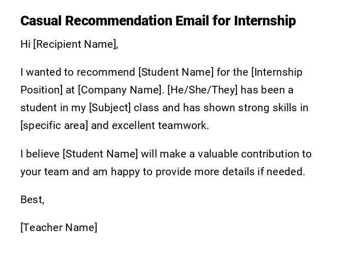 Casual Recommendation Email for Internship Casual Recommendation Email for Internship