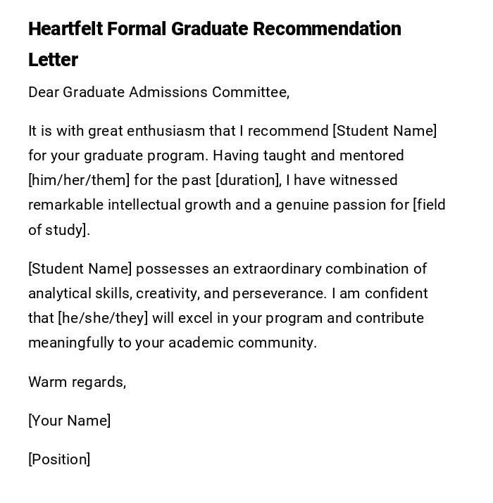 Heartfelt Formal Graduate Recommendation Letter