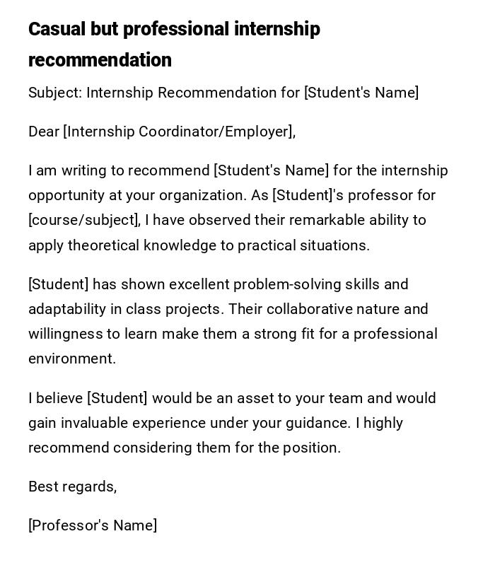 Casual but professional internship recommendation