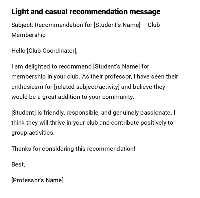 Light and casual recommendation message