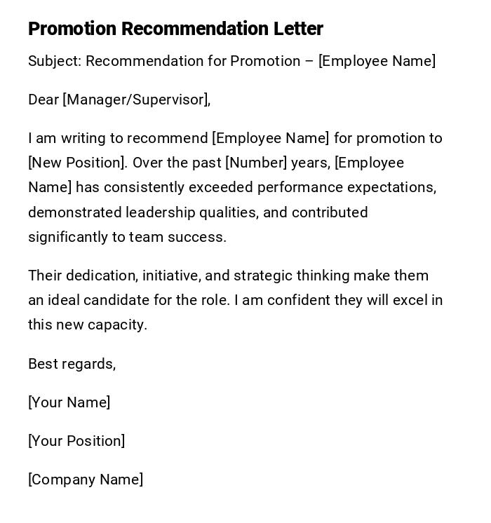 Promotion Recommendation Letter Promotion Recommendation Letter