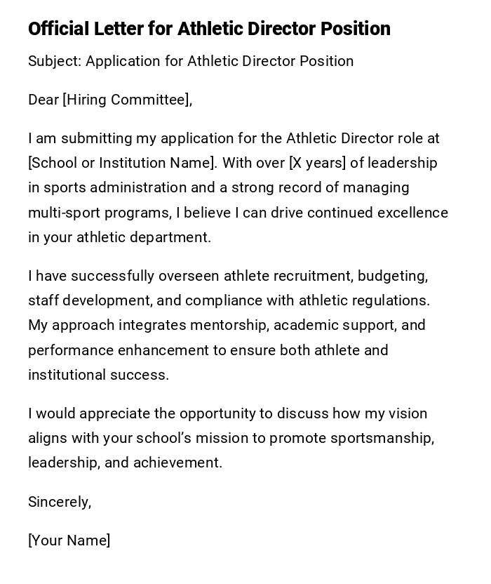 Official Letter for Athletic Director Position Official Letter for Athletic Director Position
