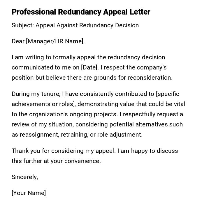 Professional Redundancy Appeal Letter Professional Redundancy Appeal Letter