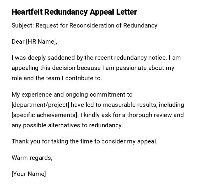 Heartfelt Redundancy Appeal Letter Heartfelt Redundancy Appeal Letter