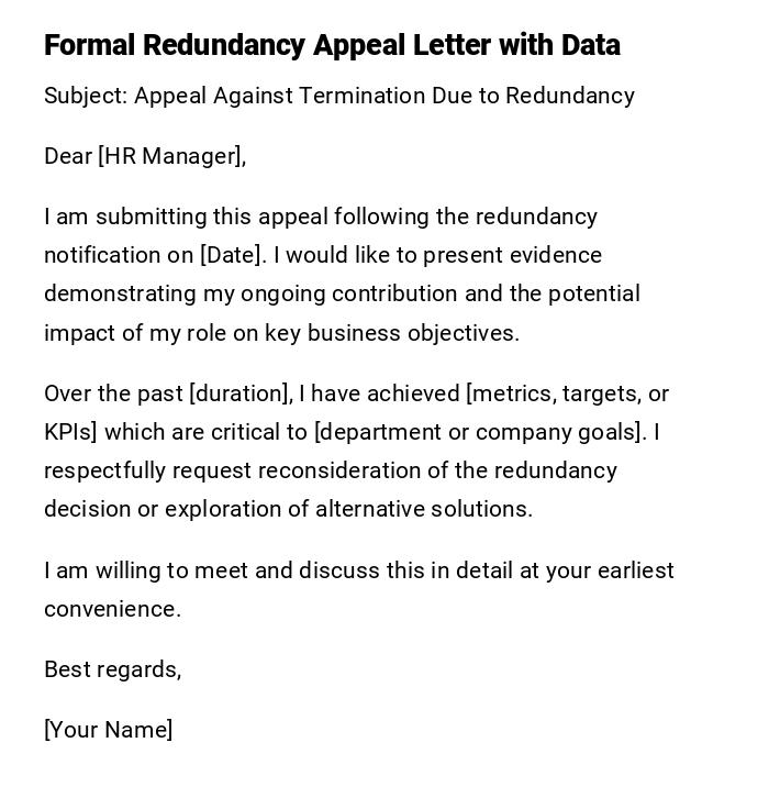 Formal Redundancy Appeal Letter with Data Formal Redundancy Appeal Letter with Data