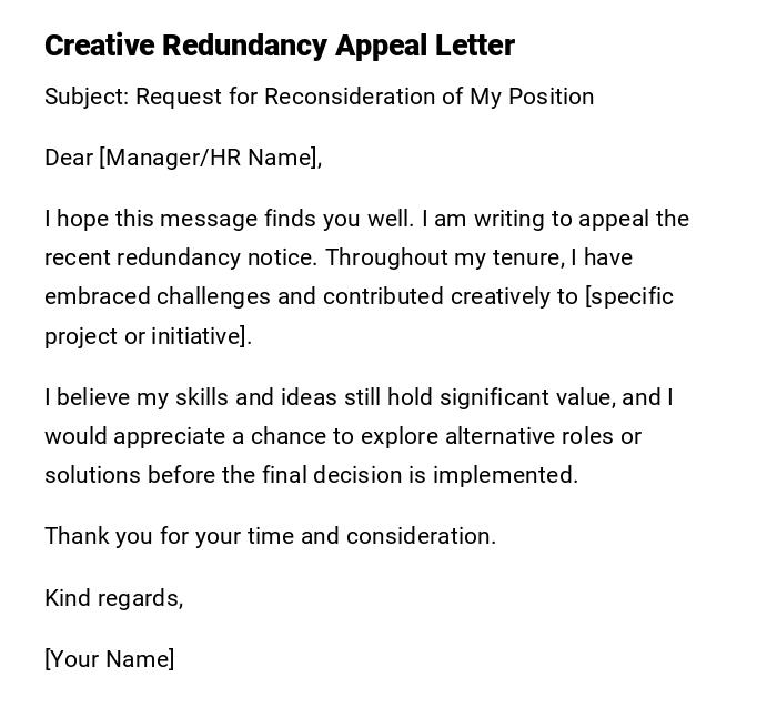 Creative Redundancy Appeal Letter Creative Redundancy Appeal Letter