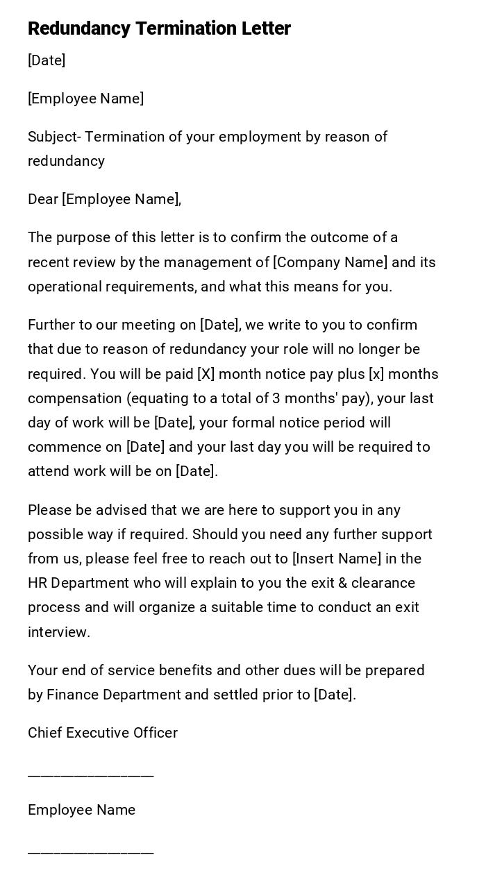 Redundancy Termination Letter