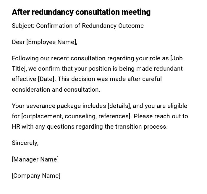 After redundancy consultation meeting After redundancy consultation meeting