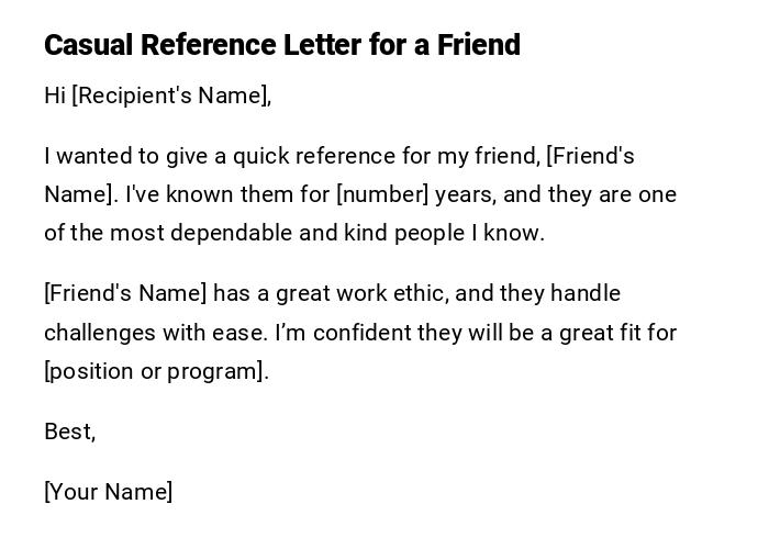 Casual Reference Letter for a Friend Casual Reference Letter for a Friend