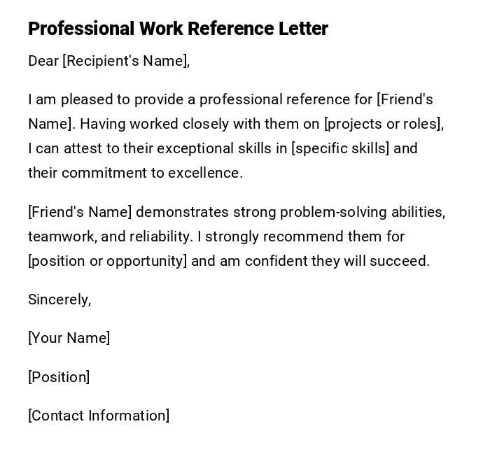Professional Work Reference Letter Professional Work Reference Letter