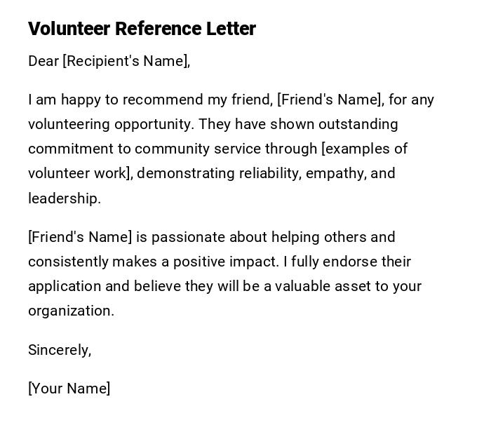 Volunteer Reference Letter Volunteer Reference Letter