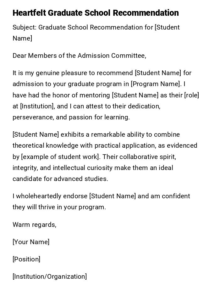 Heartfelt Graduate School Recommendation