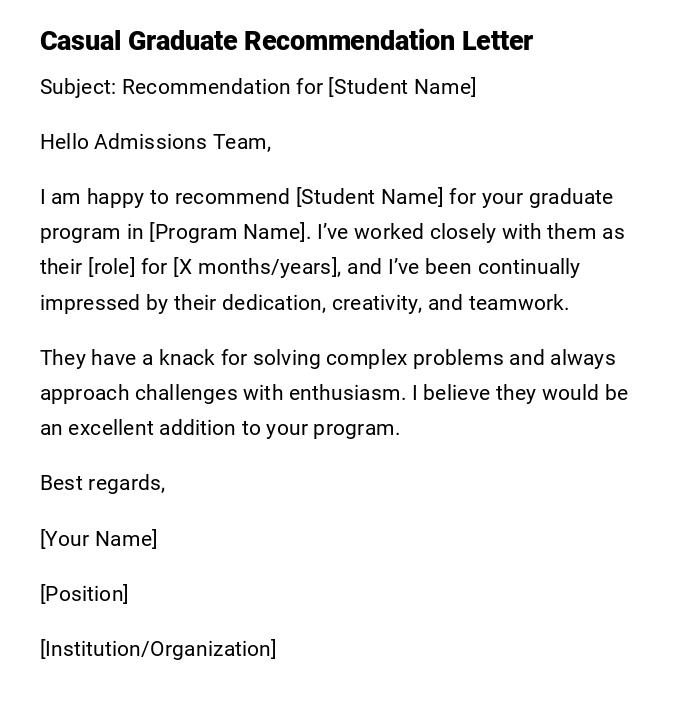 Casual Graduate Recommendation Letter