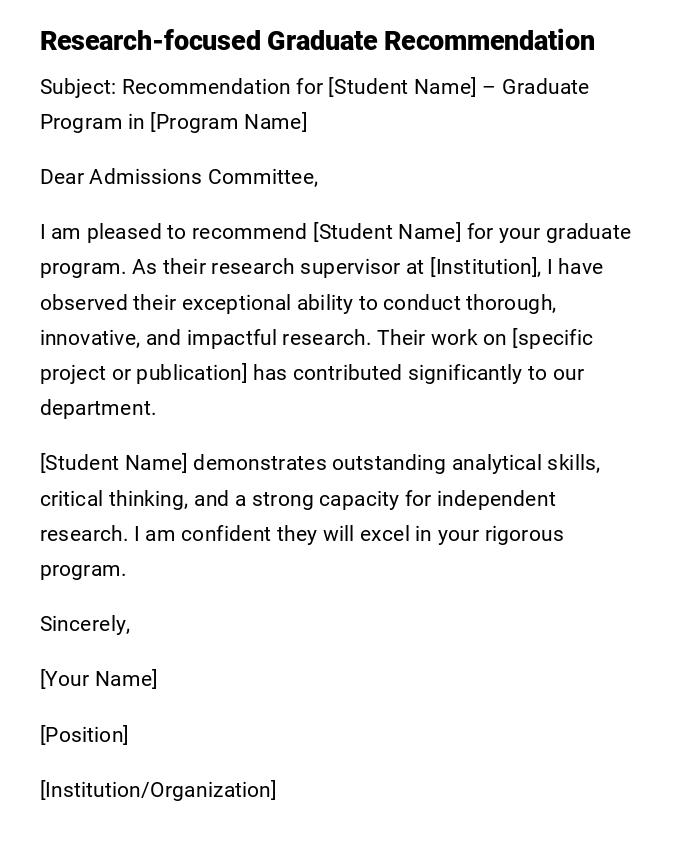 Research-focused Graduate Recommendation