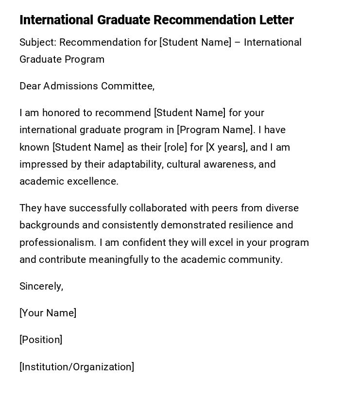 International Graduate Recommendation Letter