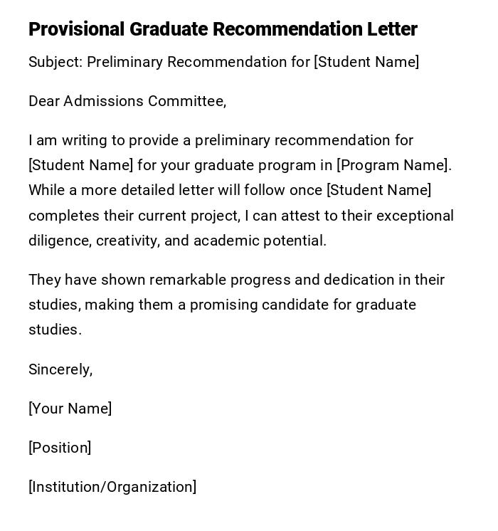 Provisional Graduate Recommendation Letter