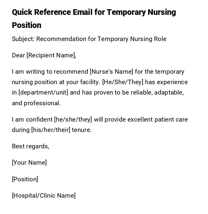 Quick Reference Email for Temporary Nursing Position Quick Reference Email for Temporary Nursing Position