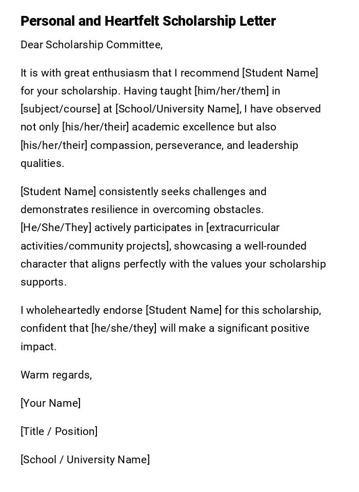 Personal and Heartfelt Scholarship Letter Personal and Heartfelt Scholarship Letter