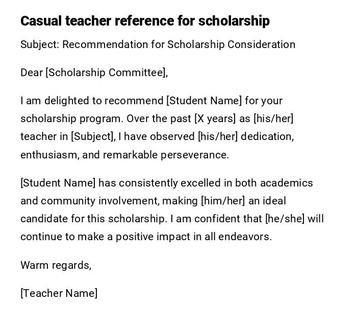 Casual teacher reference for scholarship Casual teacher reference for scholarship