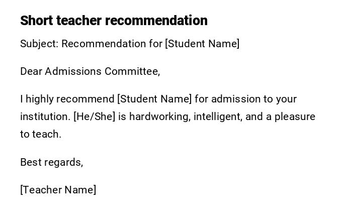 Short teacher recommendation Short teacher recommendation