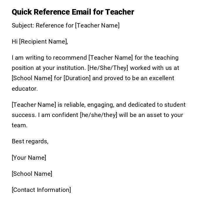 Quick Reference Email for Teacher Quick Reference Email for Teacher