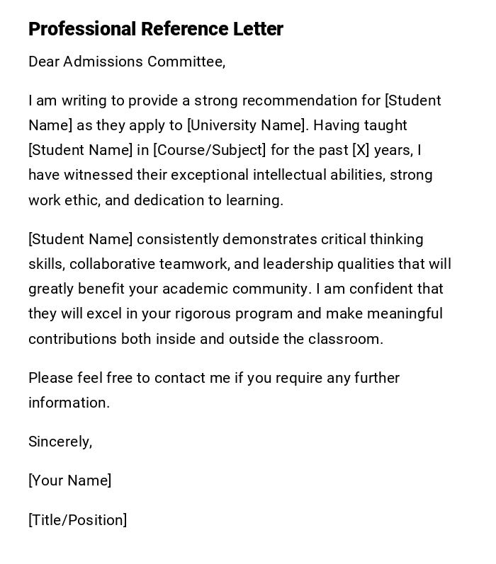 Professional Reference Letter Professional Reference Letter