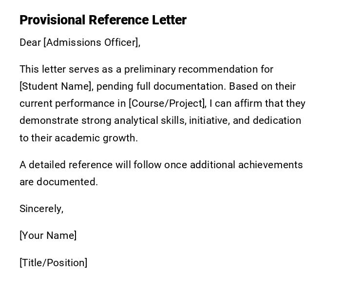 Provisional Reference Letter Provisional Reference Letter