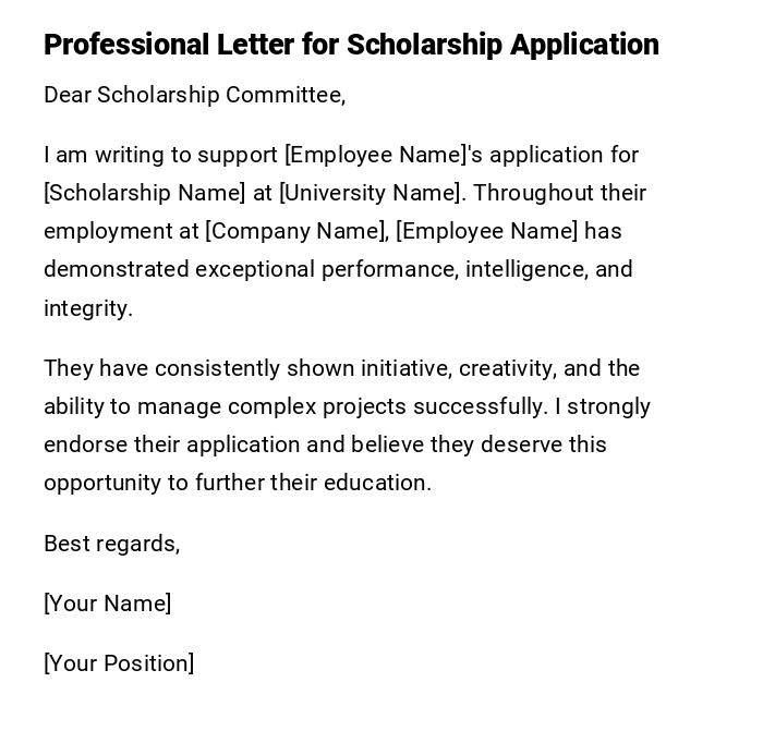 Professional Letter for Scholarship Application Professional Letter for Scholarship Application