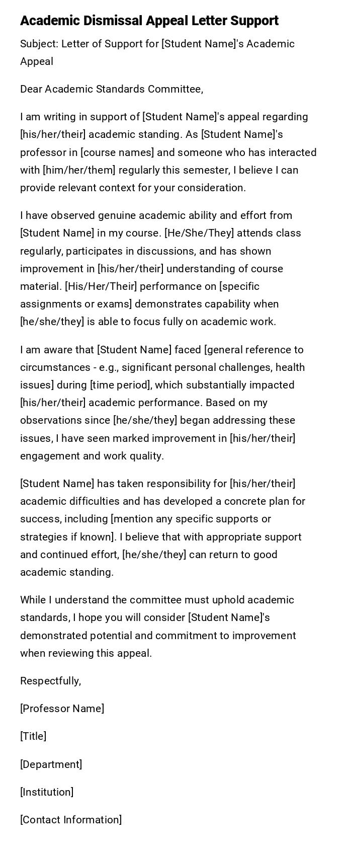 Academic Dismissal Appeal Letter Support Academic Dismissal Appeal Letter Support