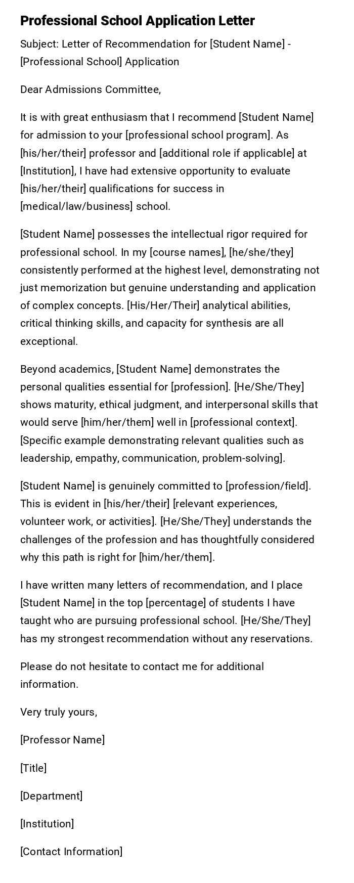 Professional School Application Letter Professional School Application Letter