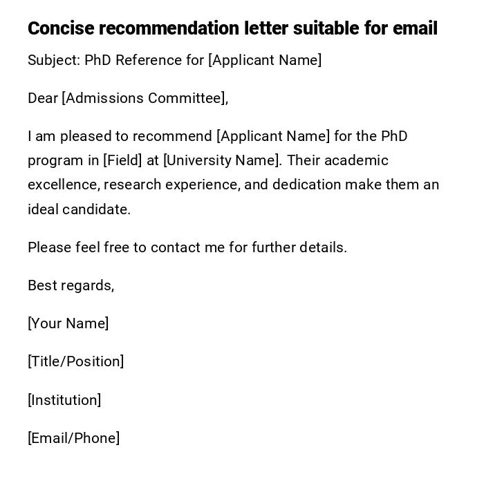Concise recommendation letter suitable for email Concise recommendation letter suitable for email