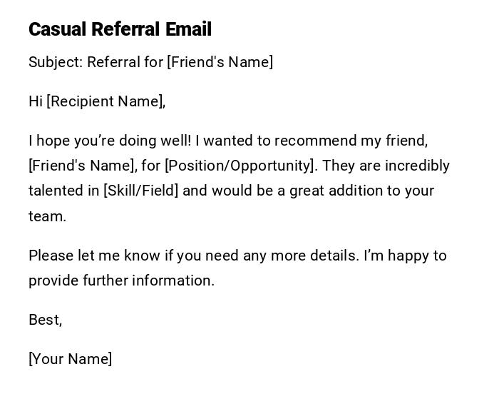 Casual Referral Email Casual Referral Email