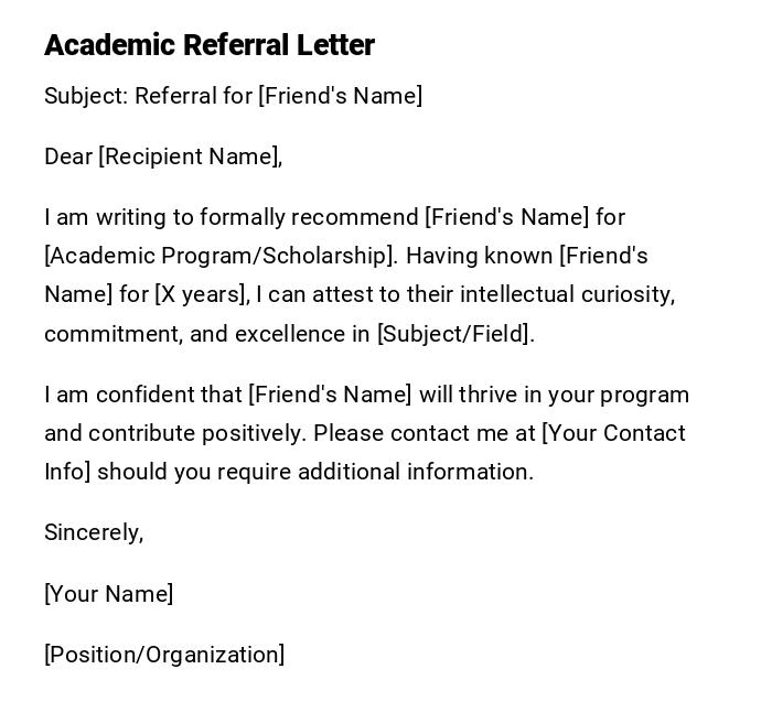 Academic Referral Letter Academic Referral Letter