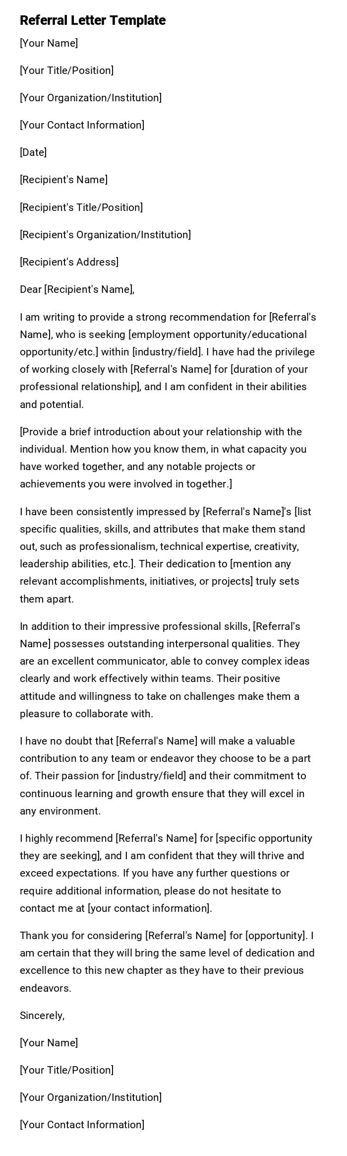 Referral Letter Template Referral Letter Template