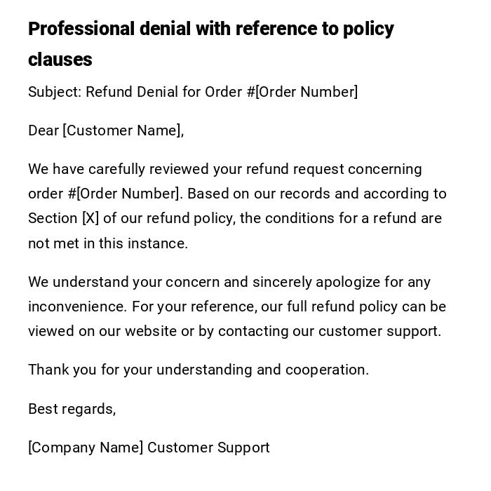 Professional denial with reference to policy clauses Professional denial with reference to policy clauses
