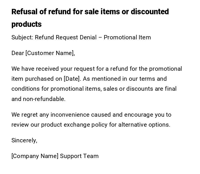 Refusal of refund for sale items or discounted products Refusal of refund for sale items or discounted products