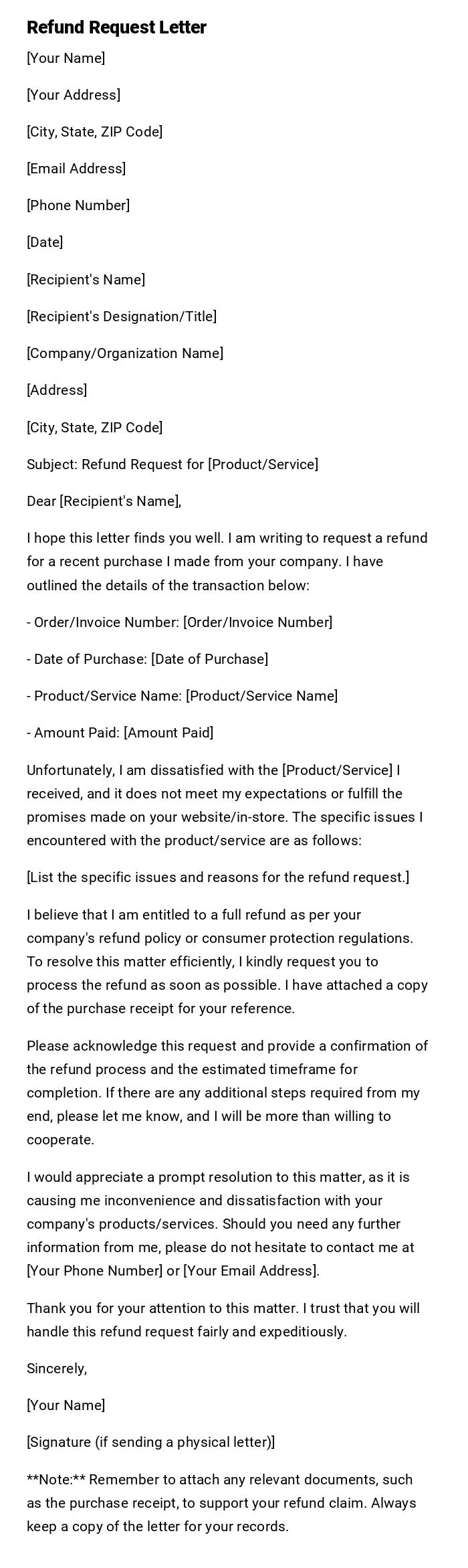 Refund Request Letter