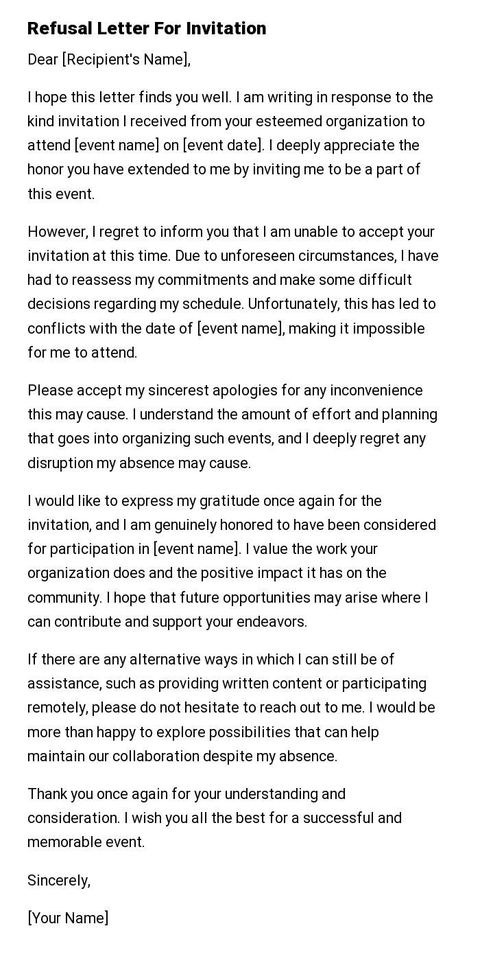 Refusal Letter For Invitation